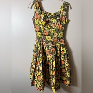 CARNEGIE | 1950s 1960s MCM Vintage Fit & Flare Bow Floral Dress